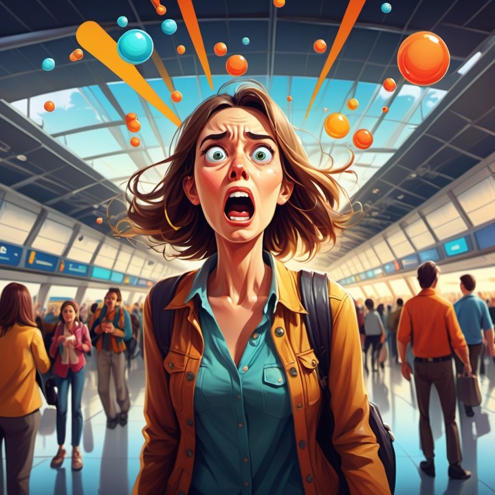 Woman looking confused at airport representing unpreparedness for real-world language situations